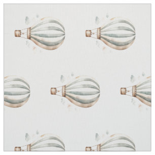Watercolor Green Vintage Hot Air Balloons on Cream Fabric