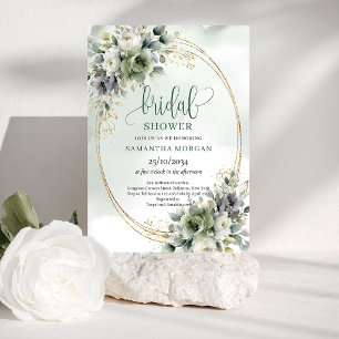Watercolor Green White Bridal Shower Invitation