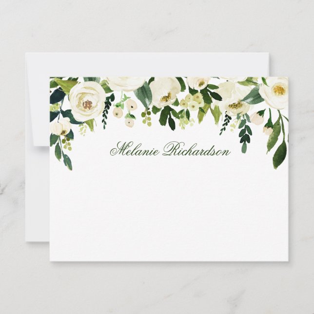 Watercolor Green White Floral Personalized Card (Front)