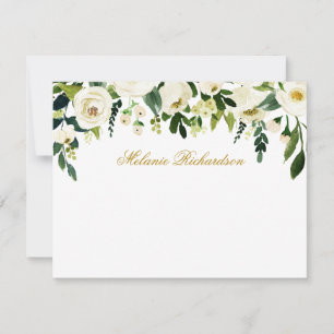 Watercolor Green White Floral Personalized Gold Card