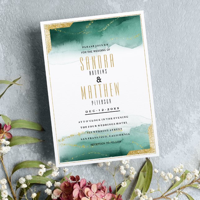 Watercolor green white gold glitter glam Wedding  Invitation (Watercolor green white gold glitter glam Wedding)