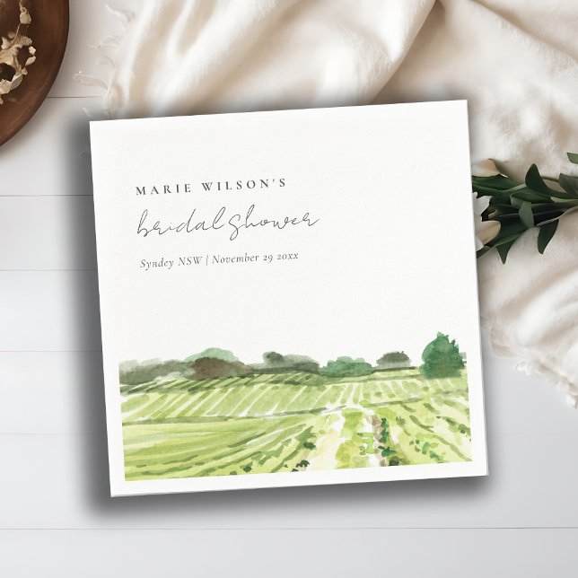 Watercolor Green Winery Vineyard Bridal Shower Napkin (Creator Uploaded)
