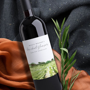 Watercolor Green Winery Vineyard Bridal Shower Wine Label