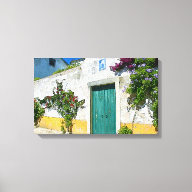 Watercolor green wooden door canvas print (Front)