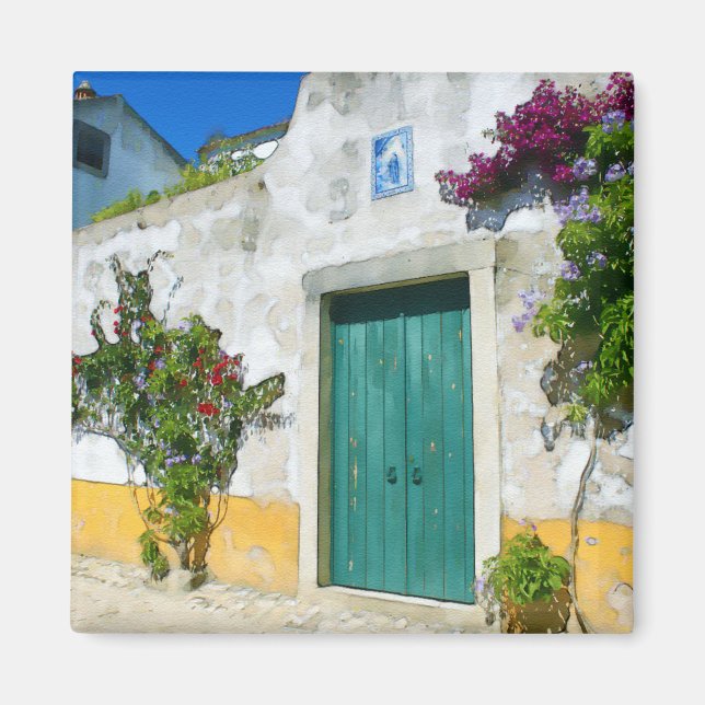 Watercolor green wooden door magnet (Front)