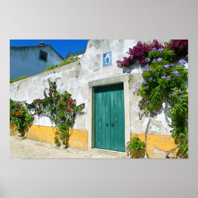 Watercolor green wooden door poster (Front)