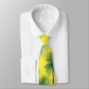 Watercolor Green & Yellow Palm Tree Pattern Tie