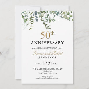 Watercolor Greenery 50th Wedding Anniversary Invitation