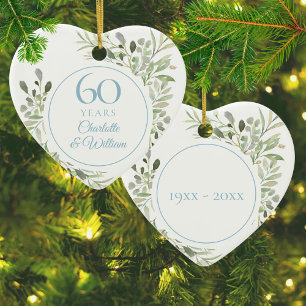 Watercolor Greenery 60th Wedding Anniversary Ceramic Ornament