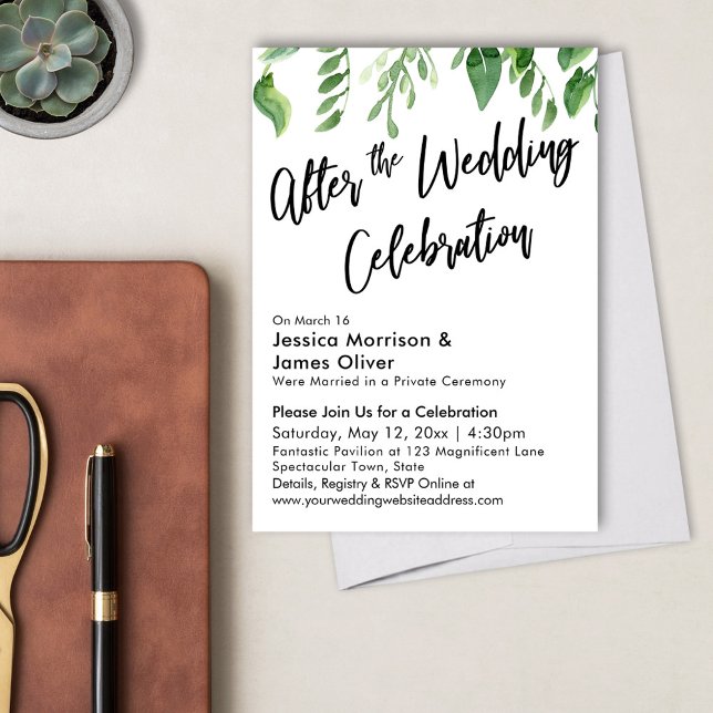 Watercolor Greenery After the Wedding Celebration Invitation (Creator Uploaded)