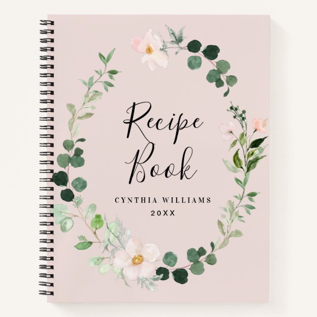 watercolor greenery and blush Recipe Book (Front)