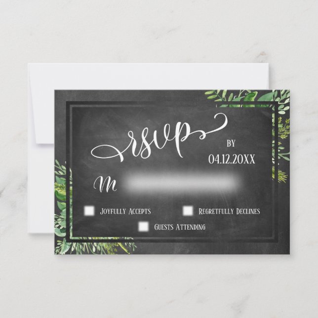 Watercolor Greenery and Chalkboard RSVP (Front)