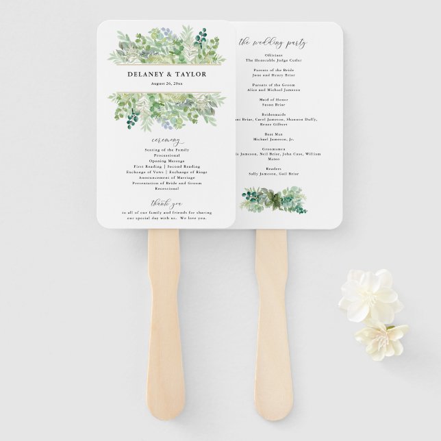 Watercolor Greenery and Foliage Border Hand Fan (Front and Back)