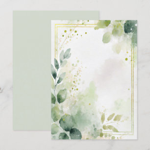 Watercolor greenery and gold blank Wedding Invitation