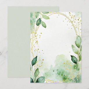 Watercolor greenery and gold blank Wedding Invitation