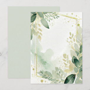 Watercolor greenery and gold blank Wedding Invitation