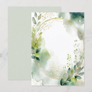 Watercolor greenery and gold blank Wedding Invitation
