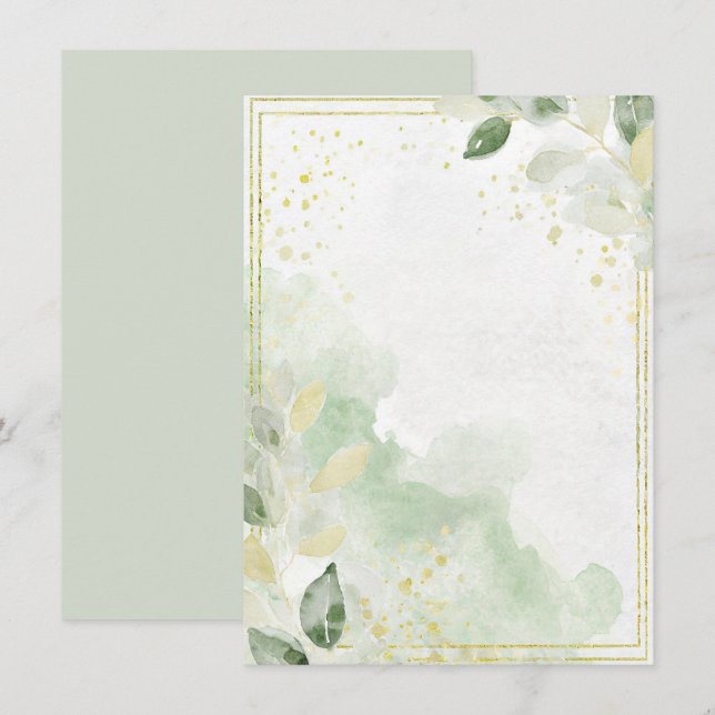 Watercolor greenery and gold blank Wedding Invitation (Front/Back)