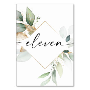 Watercolor Greenery and Gold Table Numbers Eleven