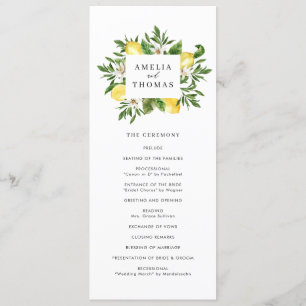 Watercolor Greenery and Lemons Wedding Ceremony  Program