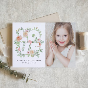 Watercolor Greenery and Rose Photo Valentine's Day Card