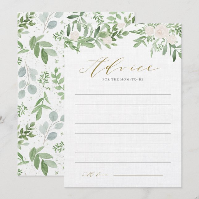 Watercolor Greenery and White Flowers Baby Shower  Advice Card (Front/Back)