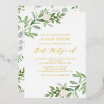 Watercolor Greenery and White Flowers Bat Mitzvah<br><div class="desc">Invite family and friends with this greenery gold foil pressed bat mitzvah invitation. This bat mitzvah invitation features watercolor illustrations of green foliage and white flowers and matching greenery pattern. Personalize by adding names, date, time, venue and other event details. This bat mitzvah invitation is perfect for spring and garden...</div>