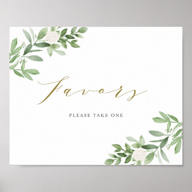 Watercolor Greenery and White Flowers Party Favour Poster (Front)