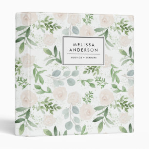 Watercolor Greenery and White Flowers Pattern Binder