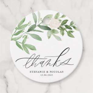 Watercolor Greenery and White Flowers Wedding Favour Tags