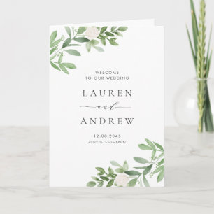 Watercolor Greenery and White Flowers Wedding Program