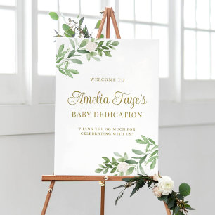 Watercolor Greenery Baby Dedication Welcome Poster