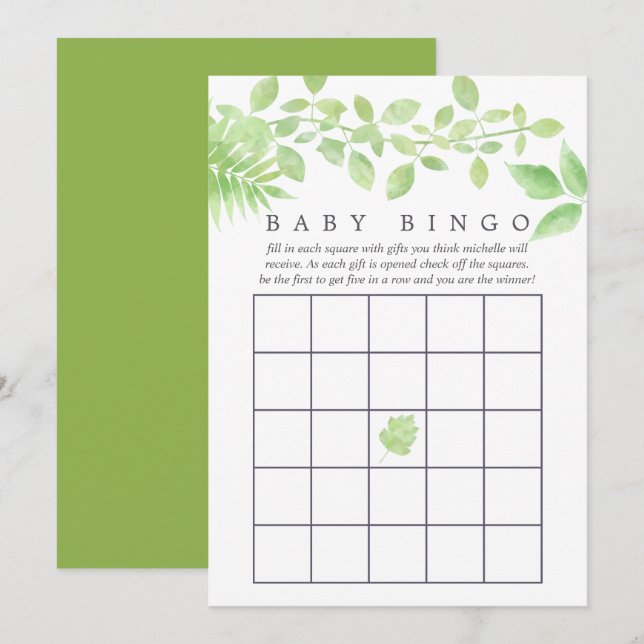 Watercolor Greenery Baby Shower Bingo Invitation (Front/Back)