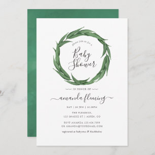 Watercolor Greenery Baby Shower Invitation