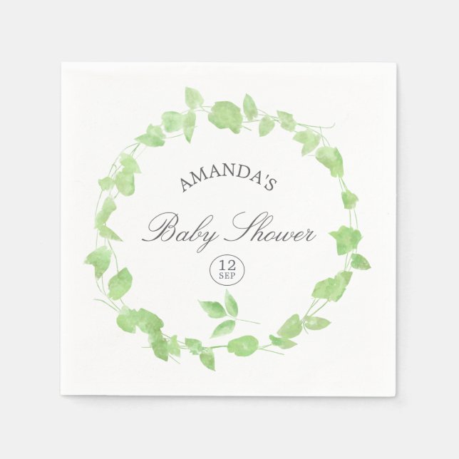 Watercolor Greenery Baby Shower Napkin (Front)
