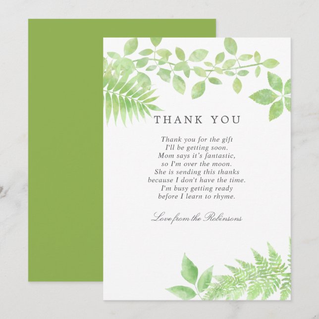 Watercolor Greenery Baby Shower Thank You (Front/Back)