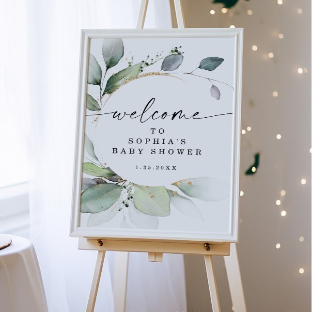 Watercolor Greenery Baby Shower Welcome Poster (Creator Uploaded)