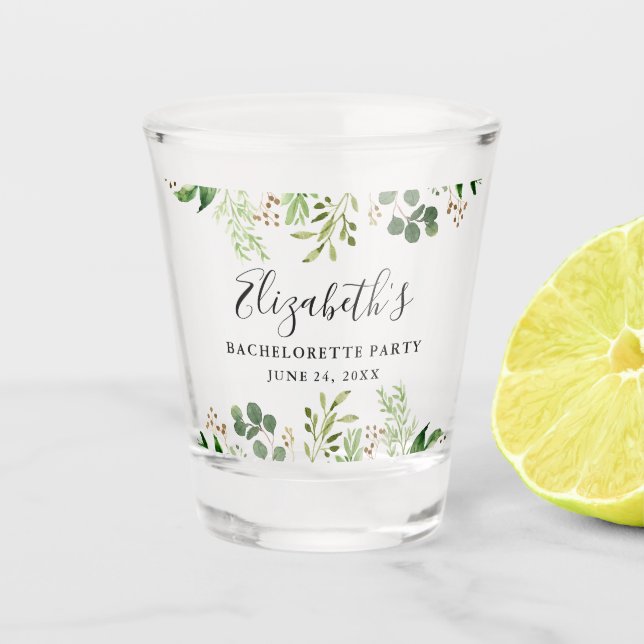 Watercolor Greenery Bachelorette Party Shot Glass (Front)