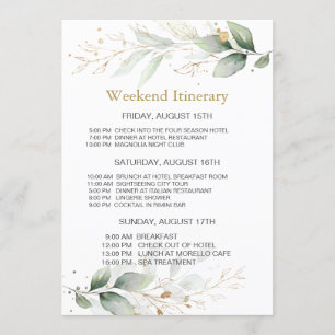 Watercolor greenery Bachelorette Weekend Itinerary Invitation
