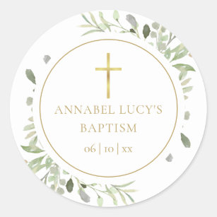 35 x Personalised Blue Cross Christening Baby Party Sticker Thank you Favour 573 