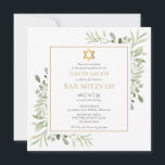 Watercolor Greenery Bar Mitzvah Bat Mitzvah Invitation<br><div class="desc">Featuring delicate watercolor leaves and an elegant gold star of David,  this chic bar or bat mitzvah invitation can be personalized with your special information,  with a silver sage background on the reverse. Designed by Thisisnotme©</div>