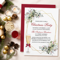Watercolor Greenery Berries Christmas Party Glass