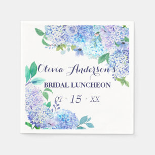 Watercolor Greenery Blue Hydrangea Bridal Luncheon Napkin