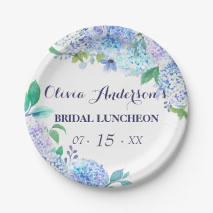 Watercolor Greenery Blue Hydrangea Bridal Luncheon Paper Plate