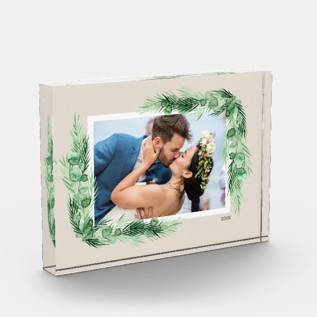 Watercolor Greenery Border Photo Block (Left)