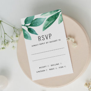 Watercolor greenery botanical foliage wedding RSVP card