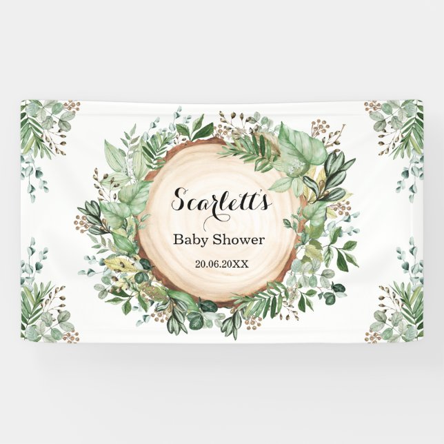 Watercolor Greenery Botanical Garden Baby Shower Banner (Horizontal)