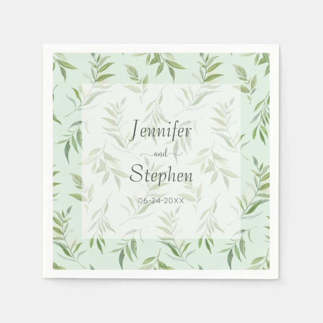 Watercolor Greenery Botanical Pale Green Wedding Napkin (Front)