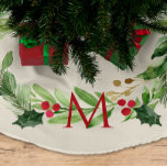 Watercolor Greenery Botanical  Wreath w/ Monogram Brushed Polyester Tree Skirt<br><div class="desc">This lovely tree skirt design features a watercolor botanical wreath with leaves, holly, and berries. In the centre o the wreath is a timeless and elegant single initial monogram. This tree skirt would make a lovely addition to your holiday decor but also makes a wonderful gift for anyone on your...</div>