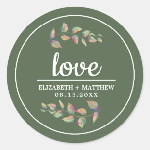 Watercolor Greenery Branches Green Wedding Classic Round Sticker
